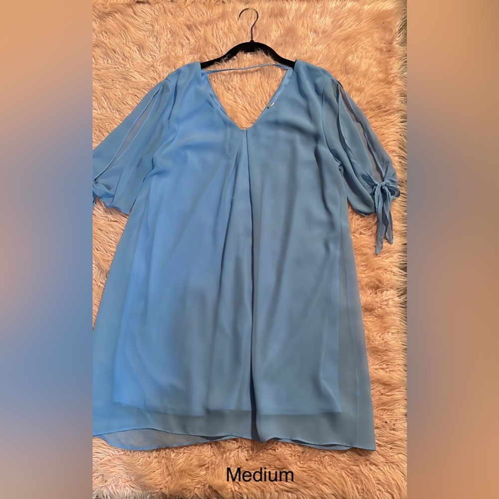 Blue Chiffon Split Sleeves Blouse